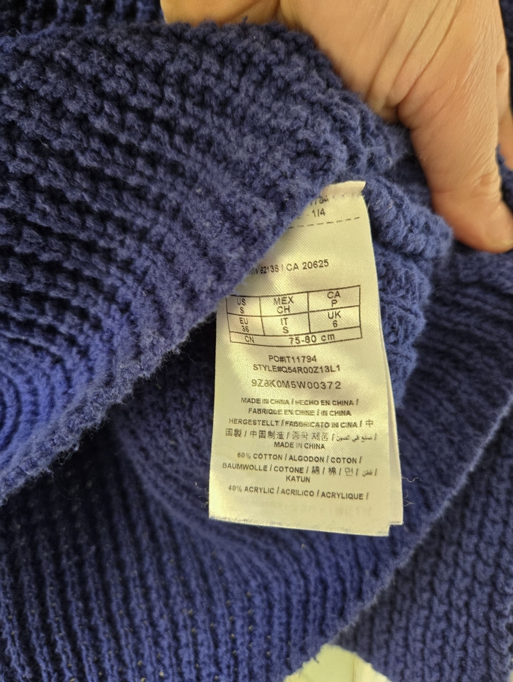 Guess Blue Cable Knit Zip Shoulder Sweater Small